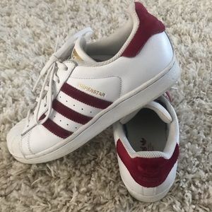 burgundy velvet and white superstars